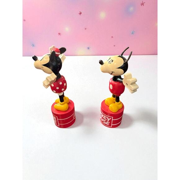 Vintage Disney Mickey & Minnie Mouse Wooden Push Puppets Figures – Lot of 2 - Picture 2 of 5